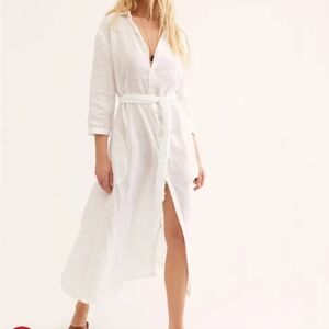 Free People X CP Shades Shirtdress White Long Sleeve Maxi Dress Linen Blend  XS